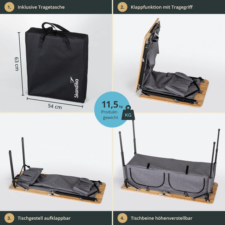 Skandika Campingtisch mit Schrank Tolja | Outdoor Bambus Klapptisch mit Stauraum, höhenverstellbar,