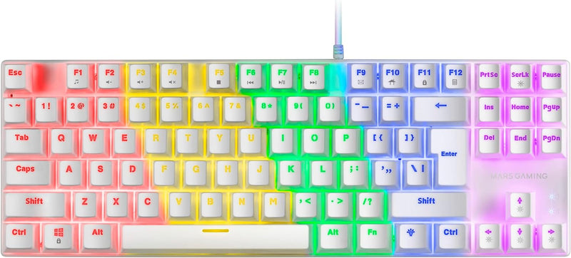 MARSGAMING MK80 Weiss, Mechanische Gaming Tastatur TKL FRGB, Antighosting, Switch Mechanischer Blau,