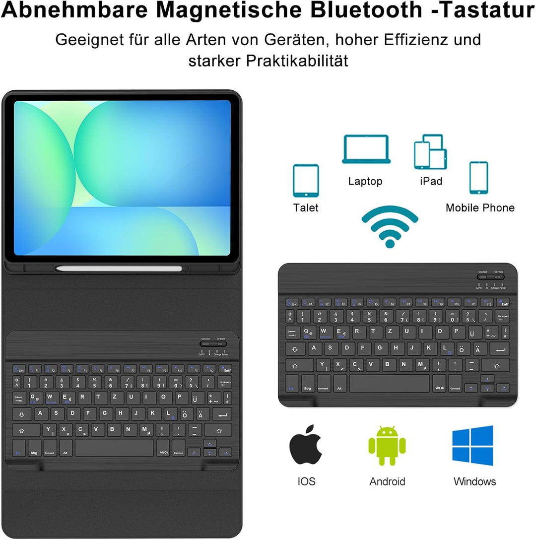 Hülle mit Tastatur für Samsung Galaxy Tab S10 FE 10.9"/S9 FE/S9 10.9" 2025, Tastatur QWERTZ deutsche
