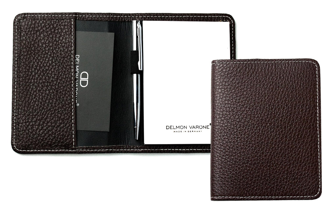 DELMON VARONE - Personalisierbares Notizblock Etui DIN A7 Premium Leder Soft Grain braun - Taschen M