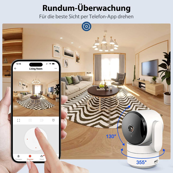 AMOROM WLAN Überwachungskamera Innen 360°, 2K KI-Kamera Überwachung mit Benutzerdefinierte Szenariow