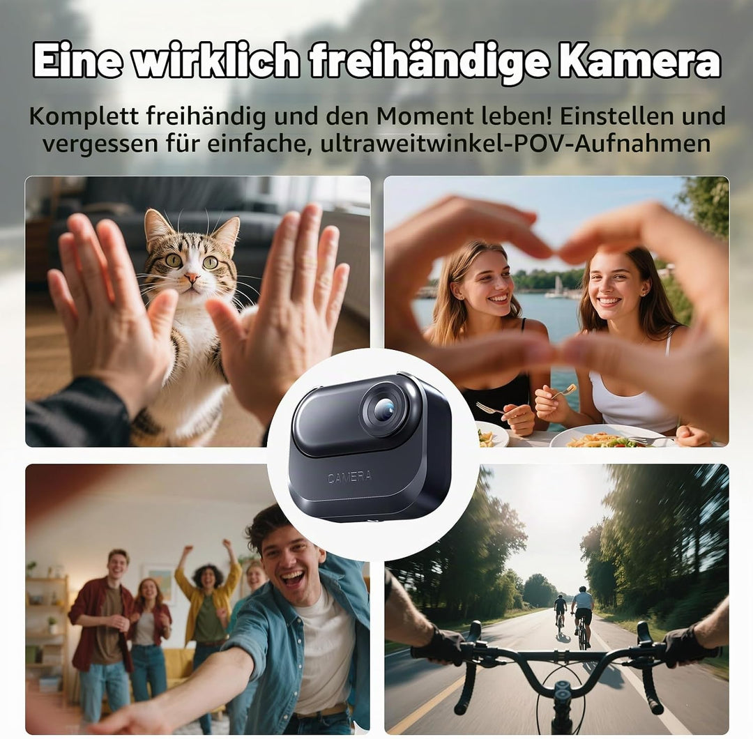 Mini Action Cam, 64GB Tragbare Sportkamera und Magnetische Ladebox mit 1150mAh Batterie, 1080P Klein