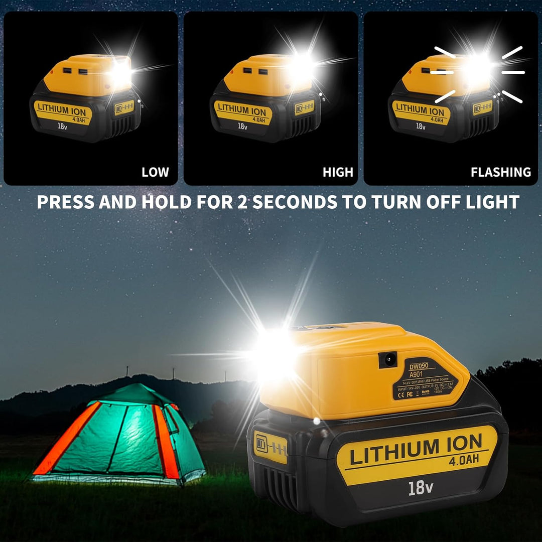 Akku-Adapter für Dewalt 18V Akku-USB-Handy-Ladegerät, LED-Arbeitsleuchte mit Dual-USB-Ladegerät und