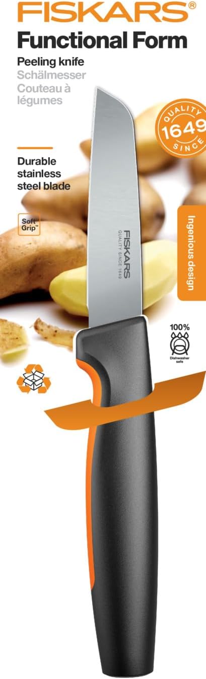 Fiskars Schälmesser, Functional Form, Gerade Klinge, Gesamtlänge: 20 cm, Japanischer Edelstahl/Kunst