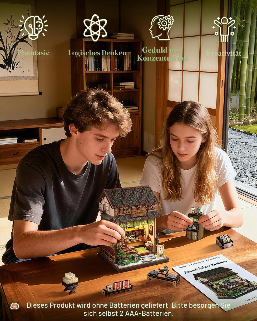 Book Nook Kit - Miniatur Puppenhaus mit LED-Beleuchtung: 3D Holz-Puzzle Buchstütze, Retro-Deko für B