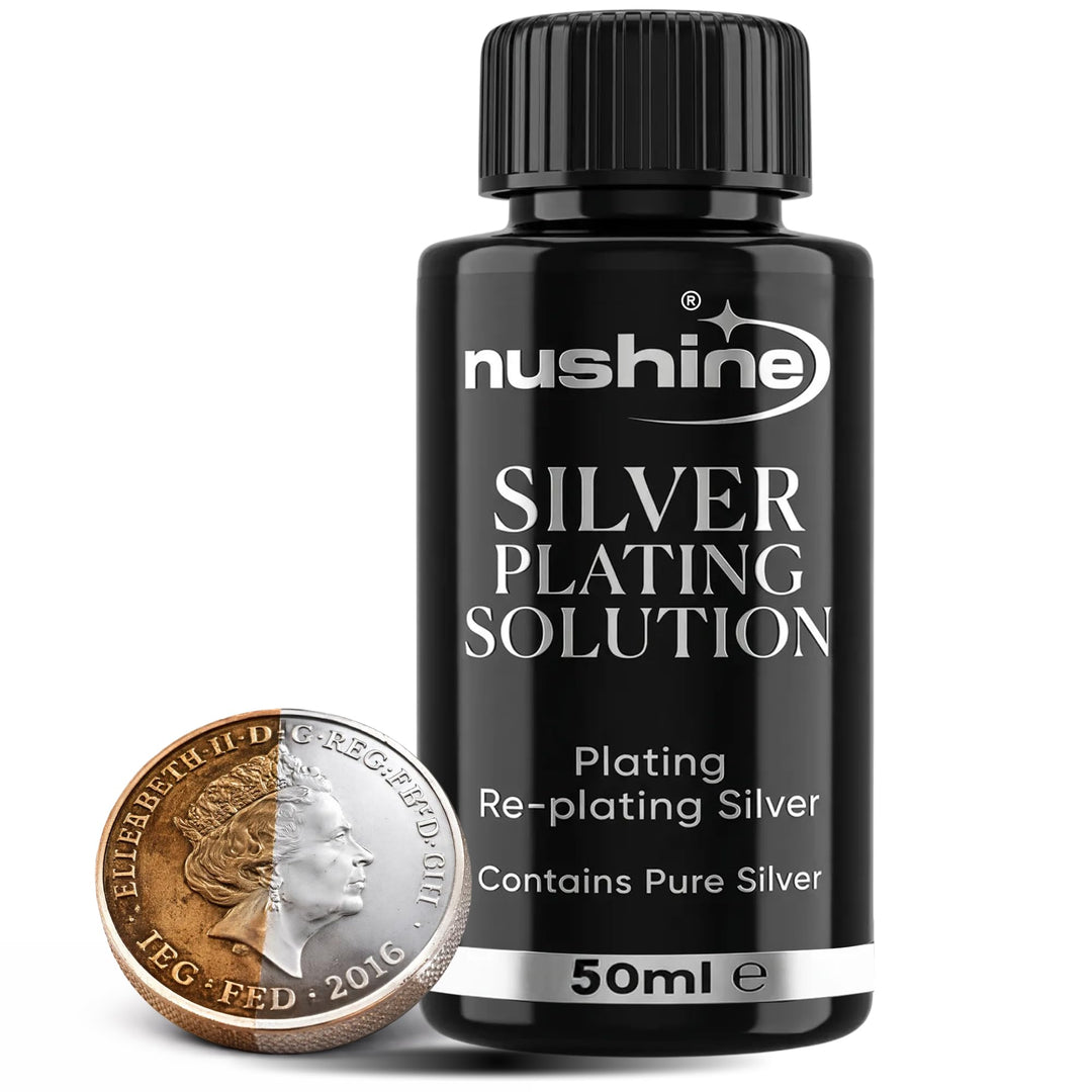Nushine Versilberungslösung, 50 ml – dauerhaft reines Silber auf abgenutztes Silber, Messing, Kupfer