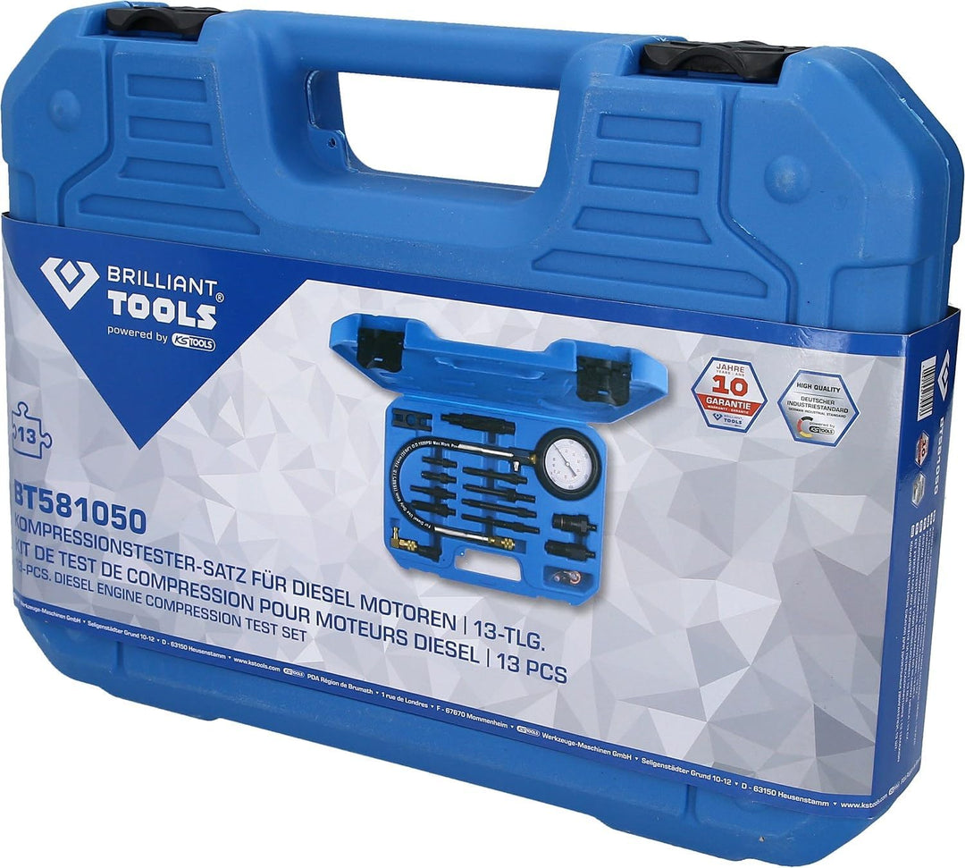 BRILLIANT TOOLS BT581050 Kompressionstester-Satz für Diesel Motoren, 13-tlg [Powered by KS TOOLS] |