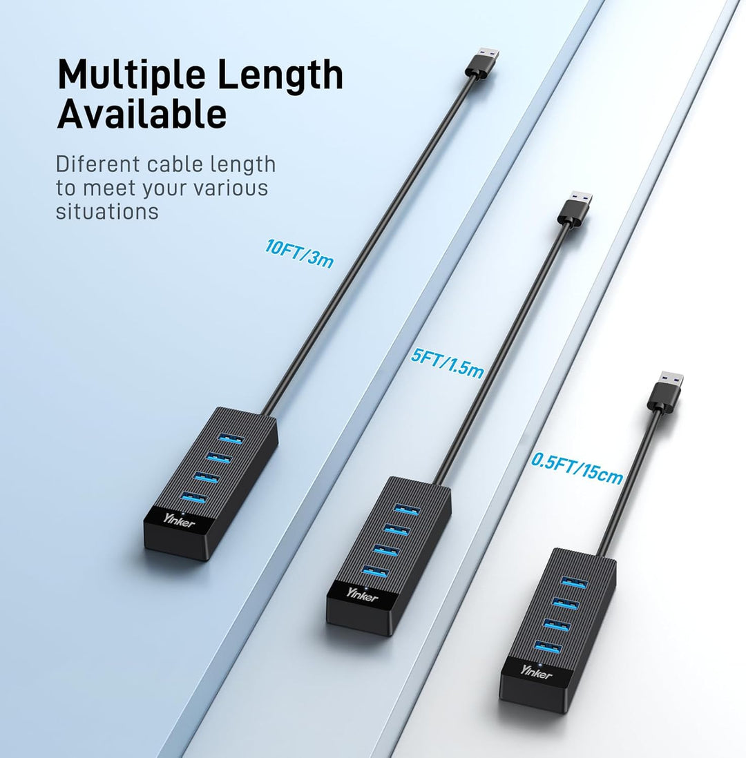 3m USB 3.0 Hub 4 Port 5Gbps Geschwindigkeit & 5V USB-C Stromversorgung – USB Hub Splitter für Büro,