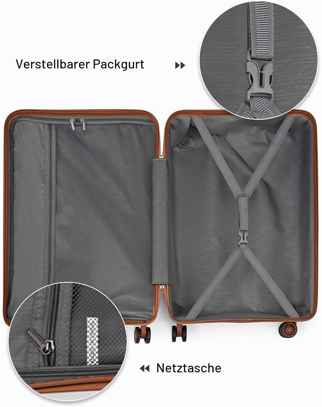 KONO Koffer Trolley Reisekoffer Mittelgross Leicht Hartschalenkoffer mit TSA Schloss Zwillingsrollen