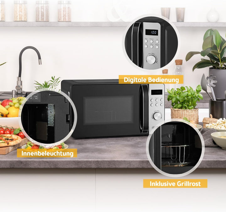 TZS First Austria - Mikrowellenofen mit Grill 20L - 2-in-1 Kombi-Mikrowelle, 700 W & 800 W Grill, 8
