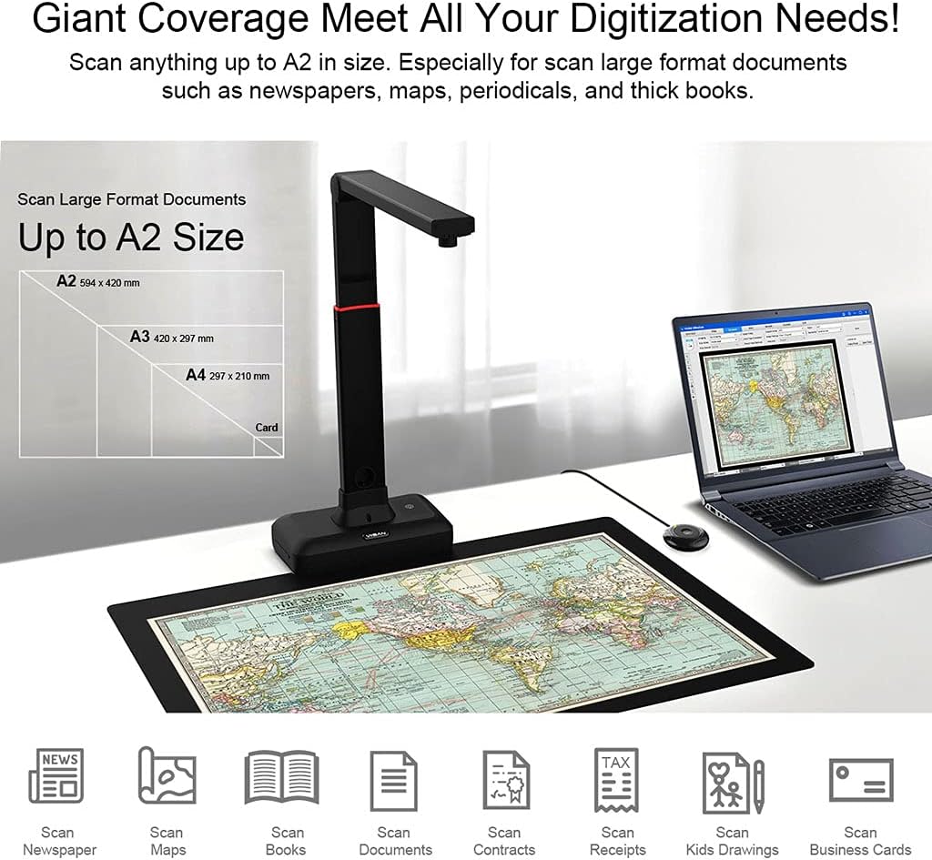 VIISAN Dokumentenscanner - 27MP Buchscanner mit Scan Max A2, ideal für grosse Periodika, Bücher und