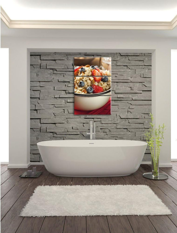 Porridge - Haferbrei mit Beeren / 3-Teilig/Gesamtmass 120cm Leinwandbild bespannt auf Holzrahmen/Wan