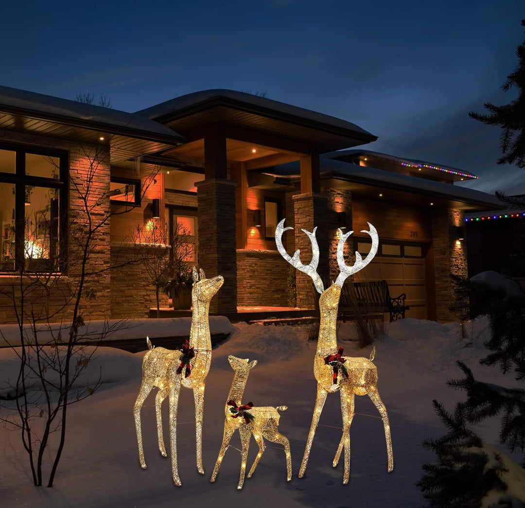 DMS Rentier Familie Weihnachtsfigur mit 187 LEDs Weihnachtsbeleuchtung für aussen und innen Weihnach