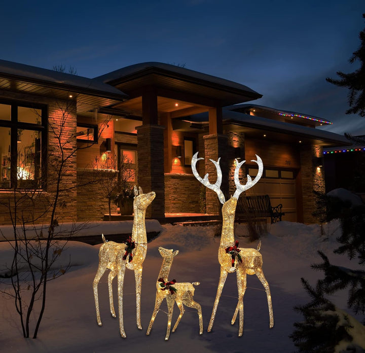 DMS Rentier Familie Weihnachtsfigur mit 187 LEDs Weihnachtsbeleuchtung für aussen und innen Weihnach