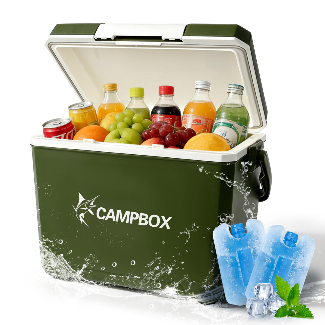 JONRRYIN Kühlbox, Passiv-Kühlbox 24 Liter Bis zu 12 Std. Kühlung, Mobile Cooler Box mit 2 Kühlakkus,