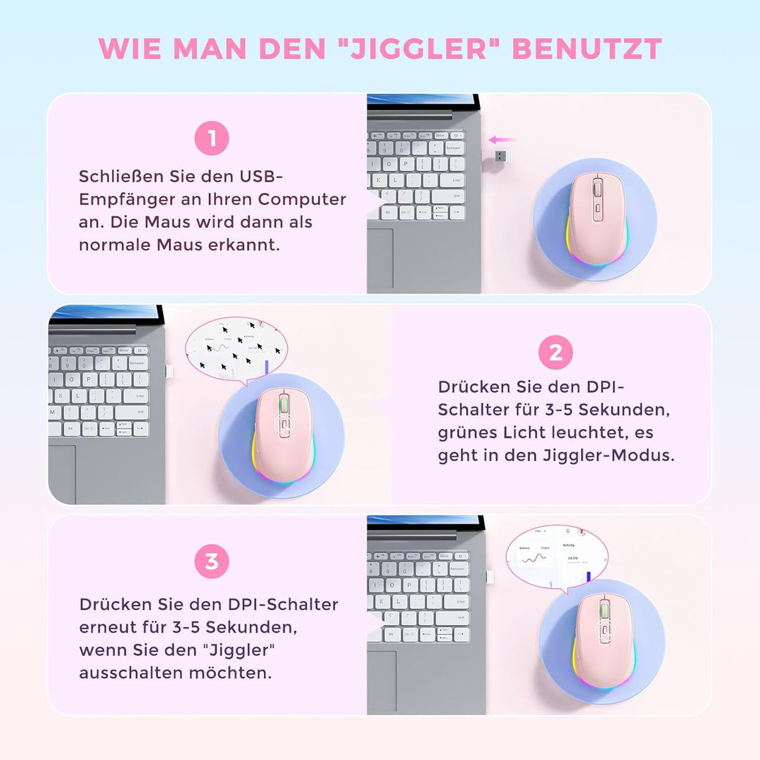 Seenda Kabellose LED Maus, Wiederaufladbar Mit Jiggler, Leise 2.4G USB Funkmaus für Laptop, Computer