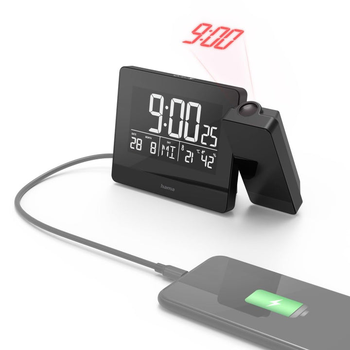 Hama Projektionswecker mit USB-Anschluss (Digitaler Funkwecker mit Touch-Screen, Wecker mit Projekti