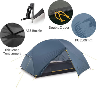 Naturehike Mongar 2 Zelt Campingzelt Ultraleichte Zelt 2 Personen Camping Zelt Rucksackzelte 3-Jahre