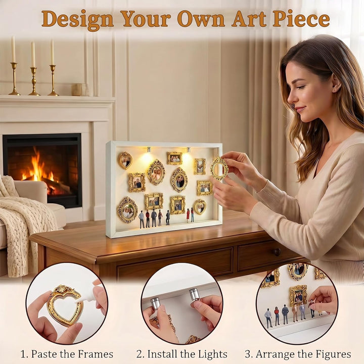 Pipihome DIY Mini Museum Silhouette Box, Miniatur Museum Mini Bilderrahmen Vintage mit LED Licht und