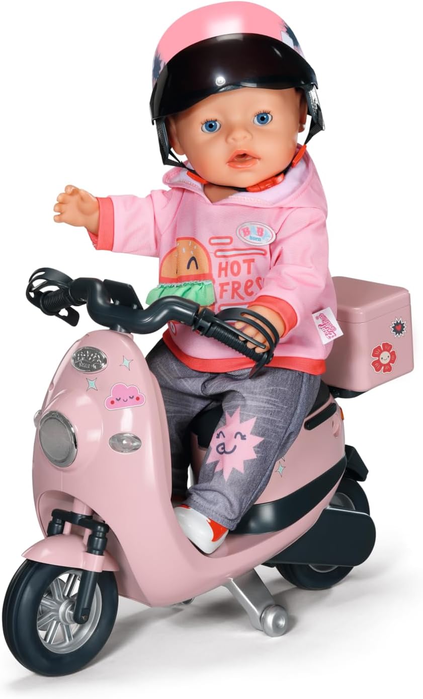 BABY born E-Scooter, Ferngesteuerter Roller mit Ladestation zum Aufladen Spielen, für 43cm Puppen, 8