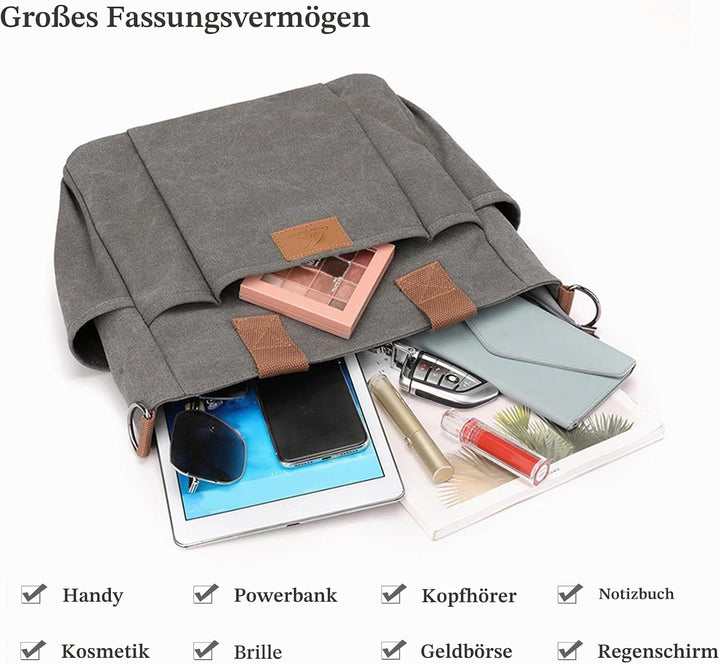 CORIOS Canvas Schultertasche Damen Handtasche Grosse Kapazität Umhängetasche Casual Henkeltaschen Mu