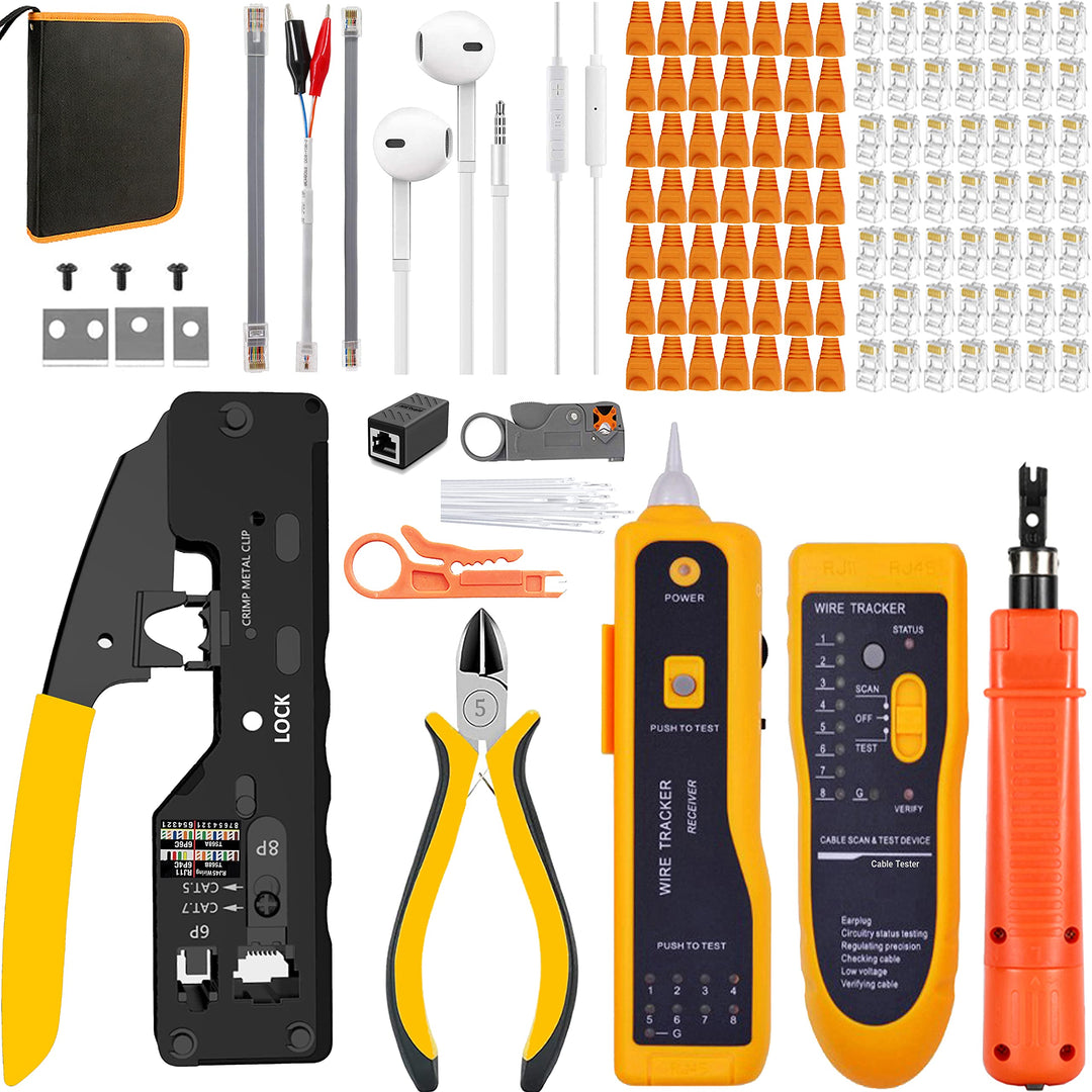 MAYLINEE Crimpzangen Set für RJ45, Durchgangs Crimpsteck Ethernet für CAT5/CAT6, CAT7 Kabel Tester K