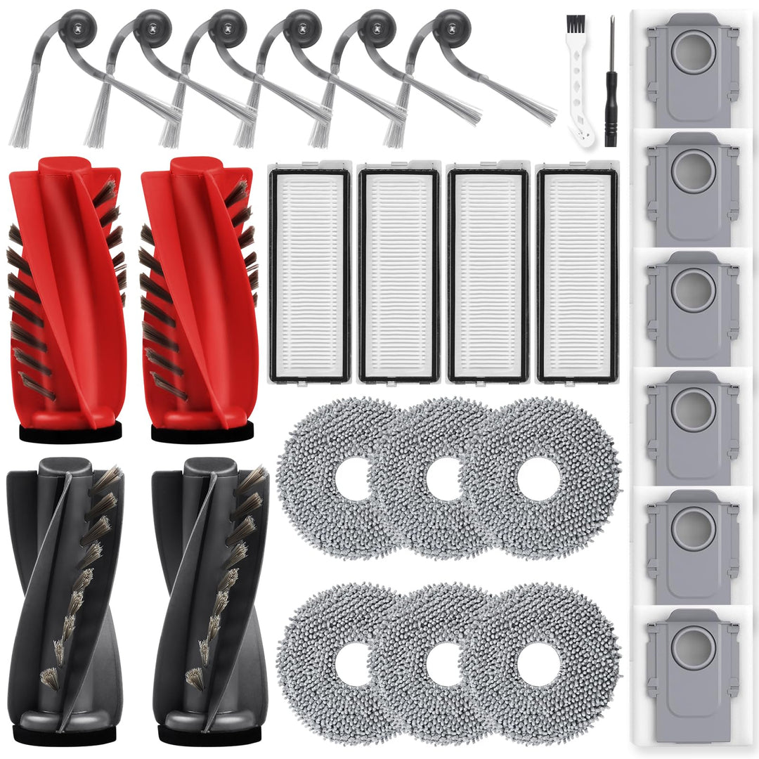 28 Stück Zubehörset für Roborock Qrevo Curv/Qrevo Edge/Qrevo S5V Saugroboter mit 2 Paar Hauptbürsten