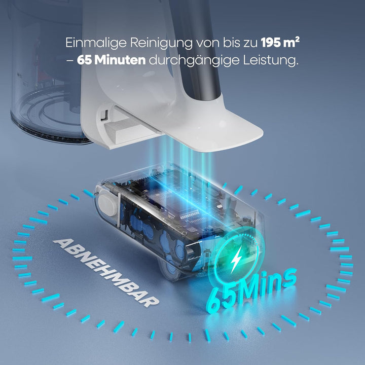 AlloyMove Akku Staubsauger 50000Pa/550W/70Min, 1.5L Staubsauger Kabellos mit Anti-Tangle-Bürste und