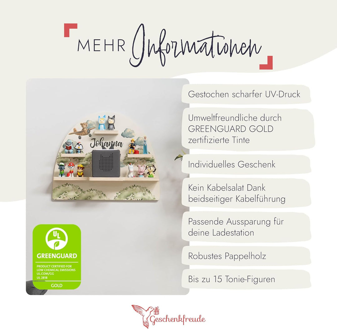 Geschenkfreude Personalisiertes Toniebox Regal für Kinderzimmer - Kinder Wandregal für Tonie Hörfigu