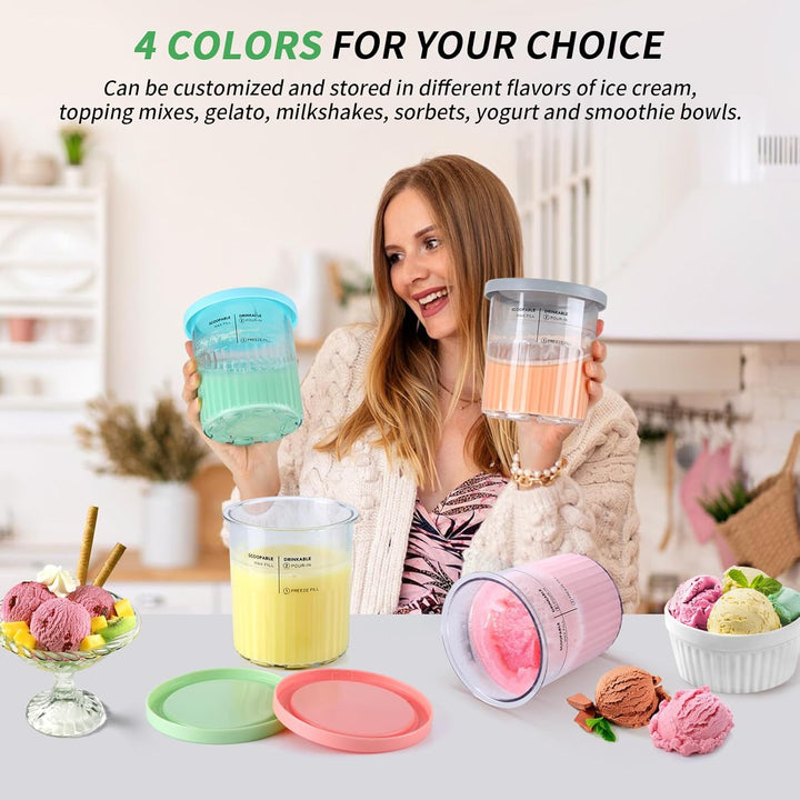 PCTTOIL 4 Stück Eiscremebehälter und Deckel kompatibel mit Ninja Creami Deluxe Ice Cream Makers NC50