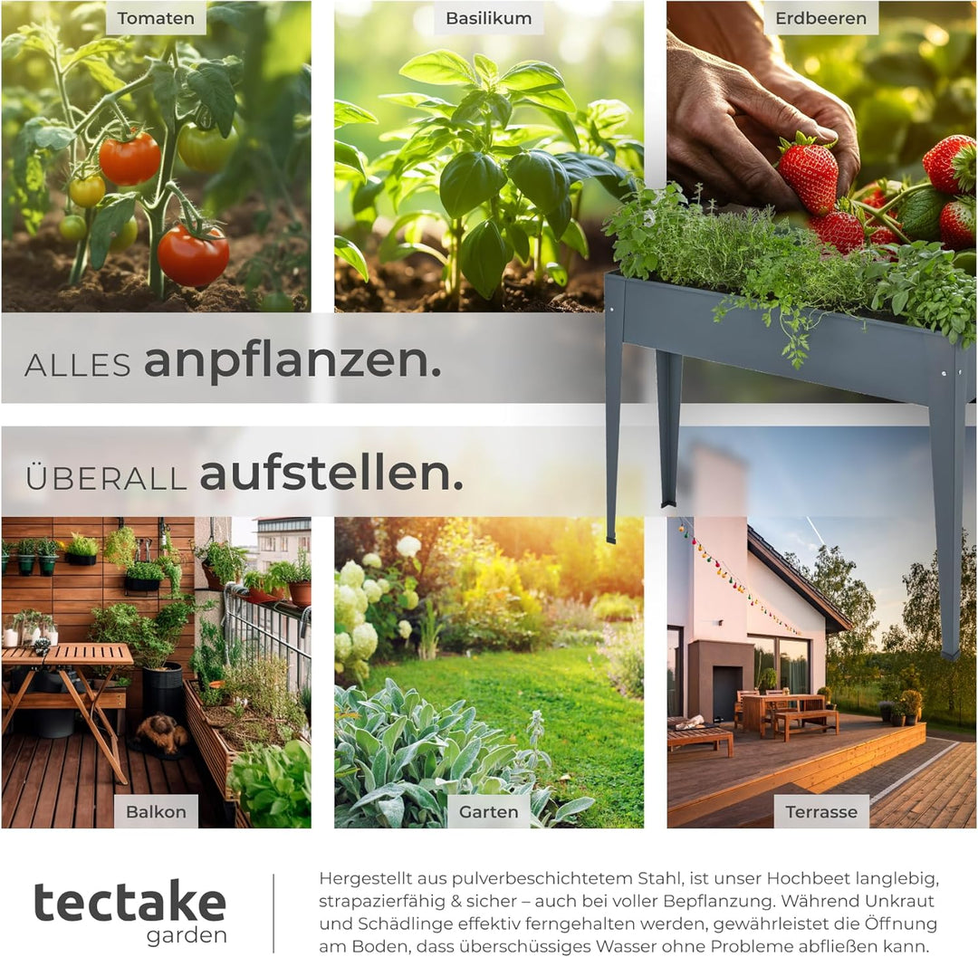 tectake 800782 Hochbeet Metall, stabil, wetterfest und pflegeleicht, 98,5x26x82,5cm, praktische Abla