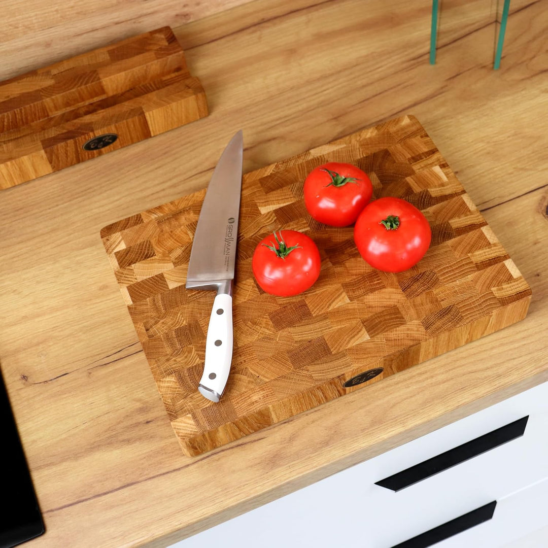 B4K® Hackbrettständer aus Eiche – Stabiler Schneidebretthalter für Holzbrett & Hackblock (4 cm dick)