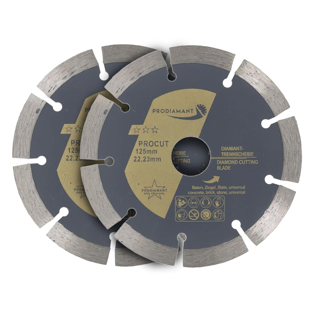 PRODIAMANT Diamanttrennscheiben Set 2x 125mm universal Trennscheibe für Stein, Beton, Granit, Mauerw