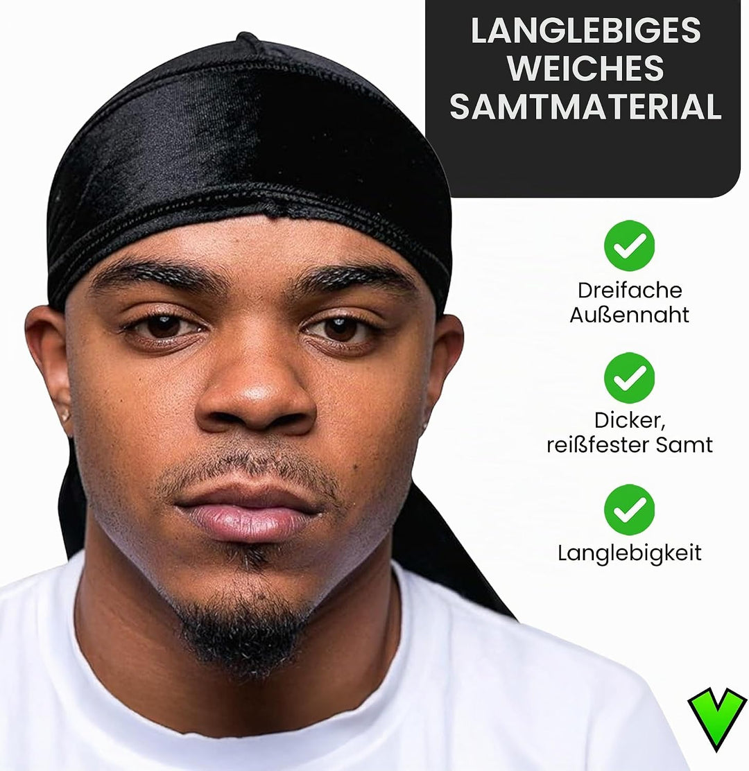 Veeta Superior Velvet Durag – Weiche Samt-Durags für Männer und Frauen, Lange, doppelt breite Träger