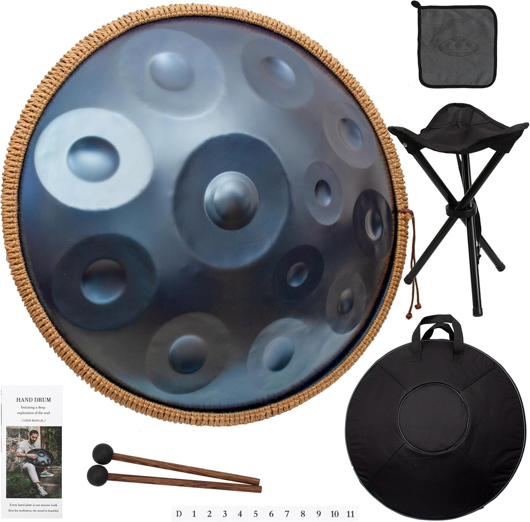 Handpan 440 HZ Fortgeschrittene, Stahltrommel 14 Töne 22 Zoll, Hand Pan in D-Moll, Hand Drum mit Dru