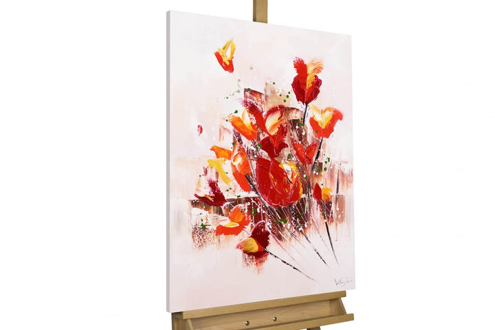 KunstLoft Leinwandbild | 100% HANDGEMALT | 60x80cm | Gemälde 'Temper is a Weapon' | Mohnblumen | Rot