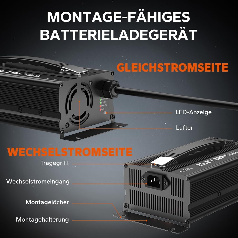 LiTime 24V 20A Lithium Batterieladegerät, 29,2V Smart-Ladegerät mit 0V-Aktivierungsfunktion, AC-DC L