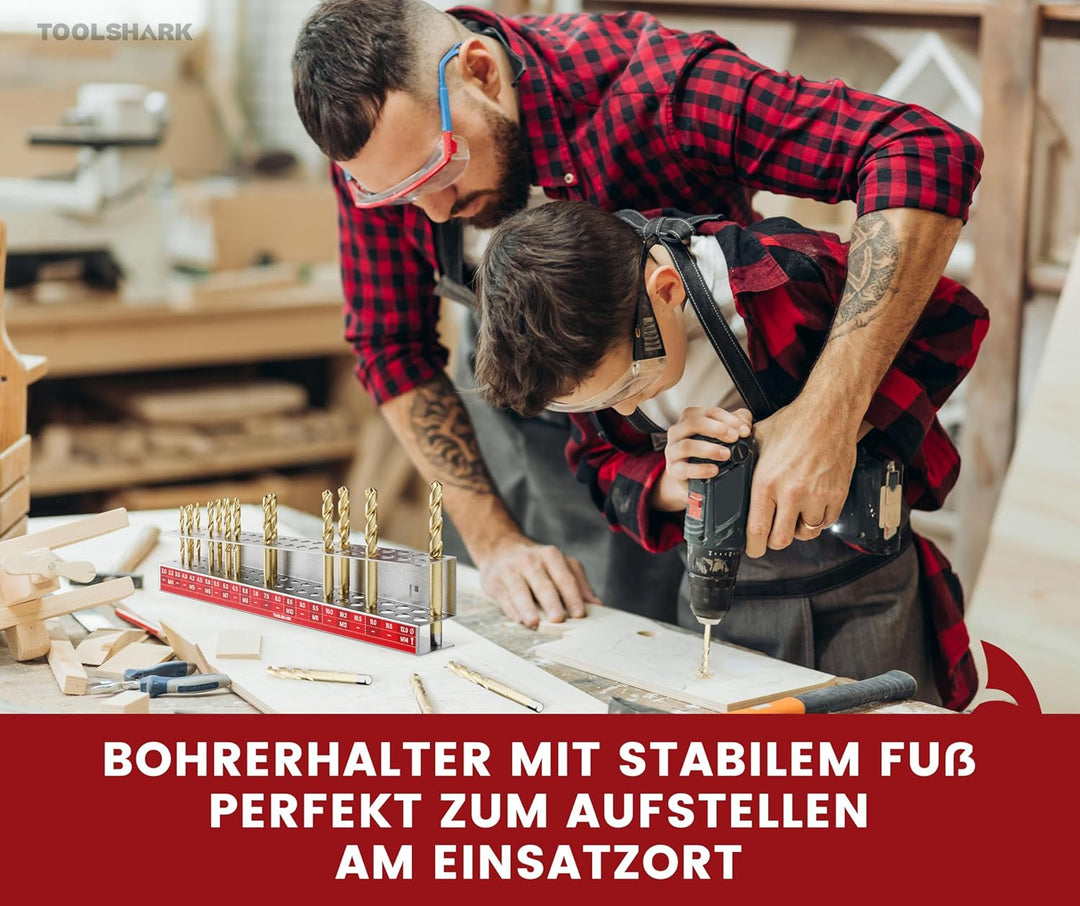 Bohrerhalter leer, aus Edelstahl rostfrei - Organizer für 46 Bohrer, für Lochwand mit Quadratlochung