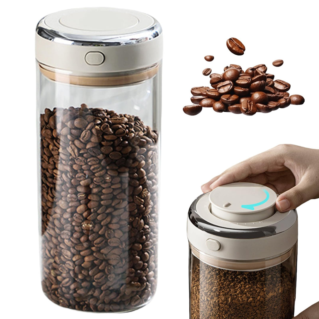 Glas Kaffeedose Luftdicht, 1,7L Vakuum Kaffeebohnen Transparent Behälter mit Auslassventil Datumsanz