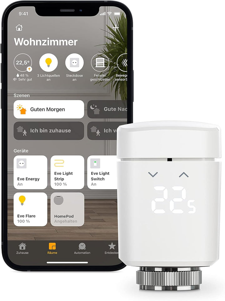 Eve Thermo - Smartes Heizkörperthermostat, Made in Germany, spart Heizkosten, Heizungssteuerung (App