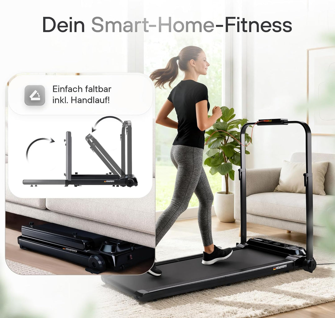 Laufband klappbar und faltbar für Zuhause mit Handlauf, Sport-APP, Bluetooth-Lautsprecher, Fernbedie