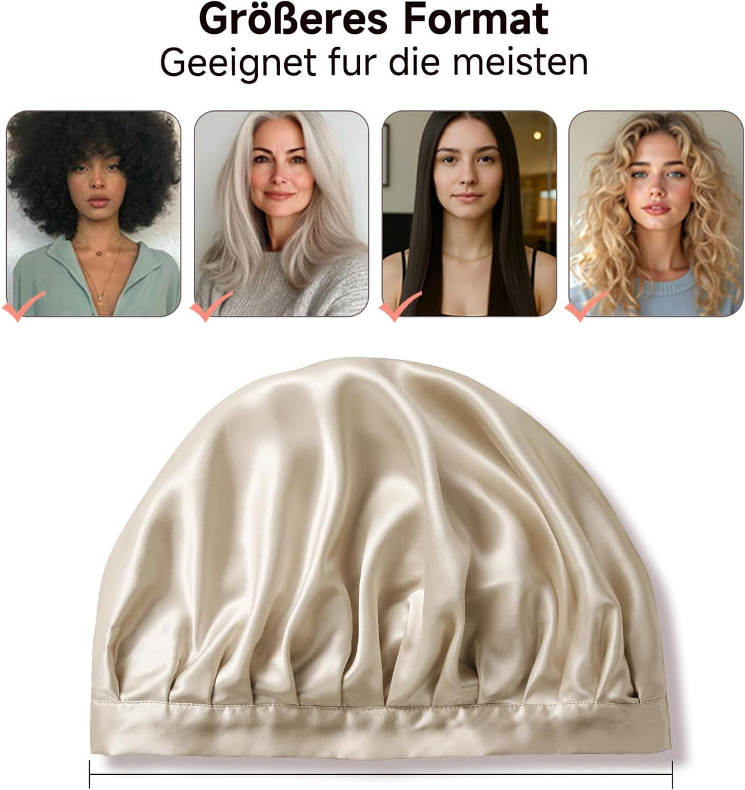 Kaome 22 Momme 100% Maulbeerseide Schlafmütze Verstellbar, 6A Doppelseitige Nachtmütze aus Seide, Fü