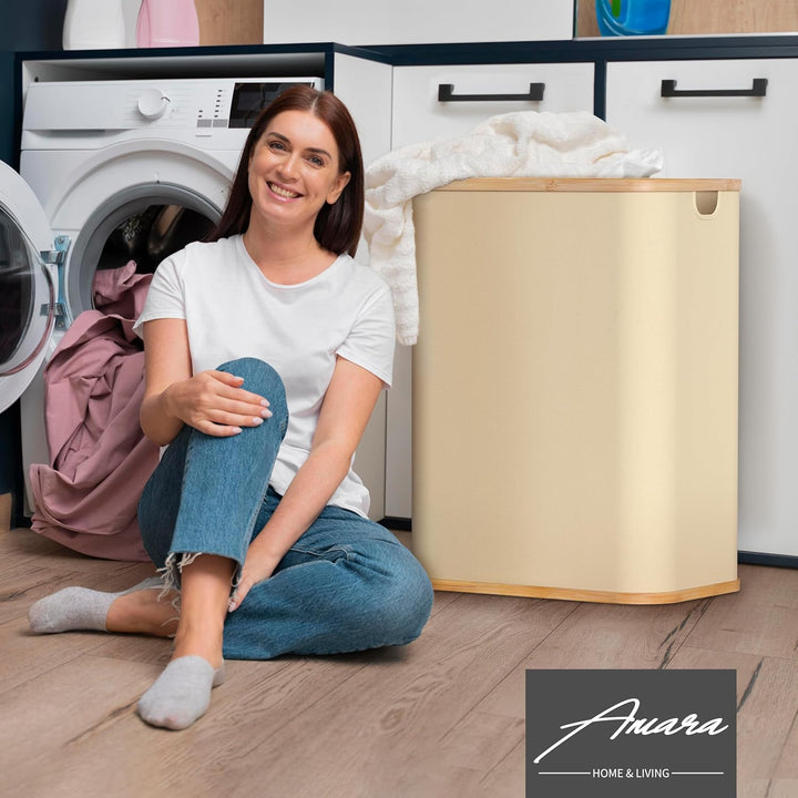 Amara Home & Living - 155 L Wäschekorb mit Deckel - Extra stabiler Wäschekorb-Wäschesammler-Aufbewah