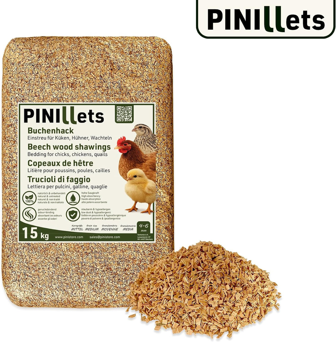 PINI Buchenhack 15 kg staubfreie hygienische Einstreu mittel für Küken Hühner Wachteln Stall hohe Sa