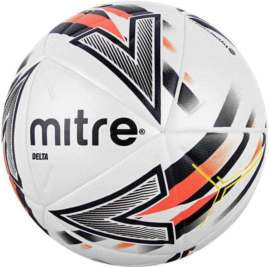 Mitre Delta One Fussball, sehr langlebig, verbesserte Genauigkeit und Konsistenz, Ball 4 Weiss/Schwa