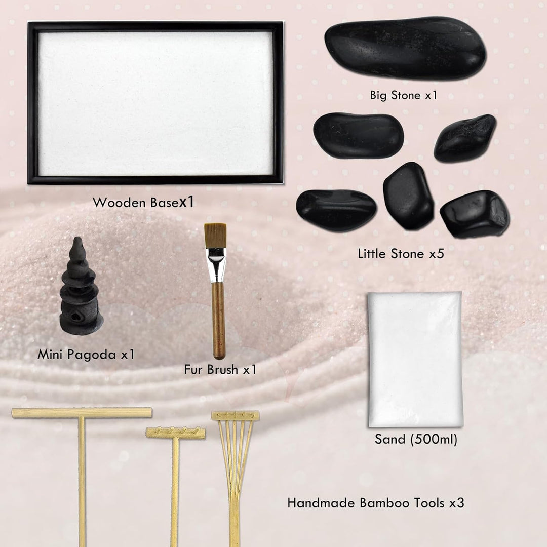 Artcome Japanese Zen Sand Garden for Desk with Rake, Stand, Rocks and Mini Furnishing Articles - Off