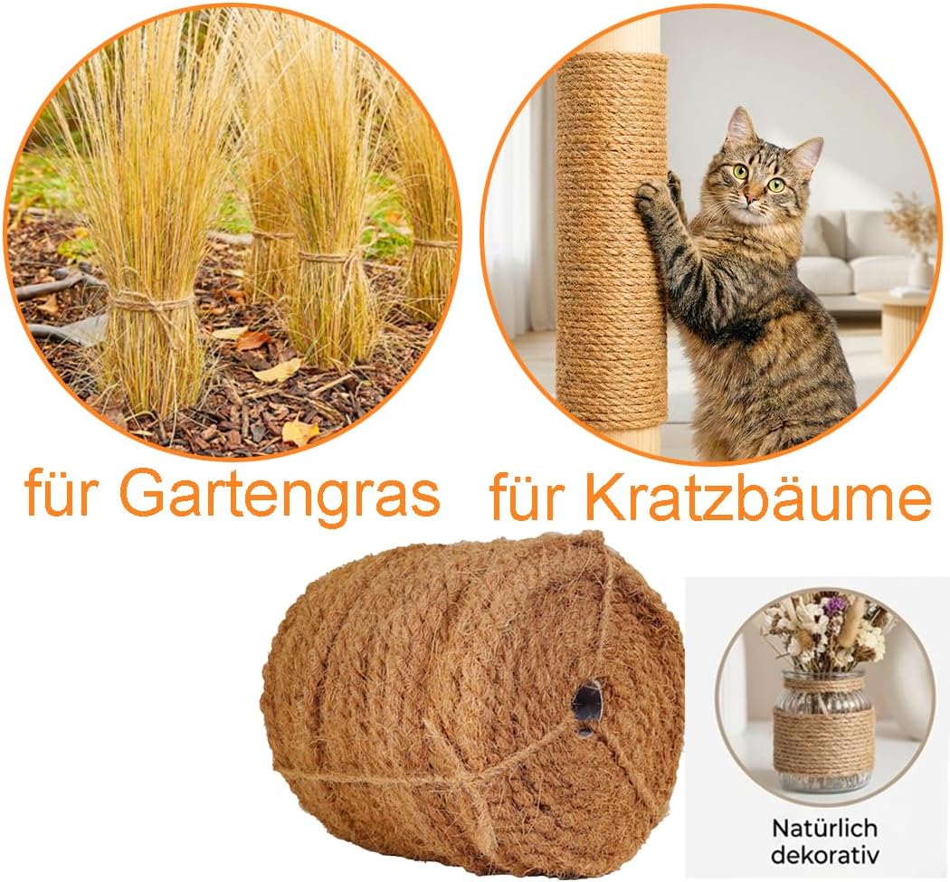 100m reissfestes Dickes Robustes Kokosseil für Bäume - Kordel - Gartenschnur - Rope - ca. Ø 10mm-12m