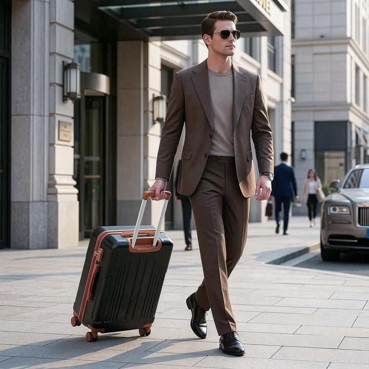 LALAHO Zwillingsrollen Reisekoffer Handgepäck Koffer Trolleys Hartschale M-L-XL-Set (Schwarz-Braun,