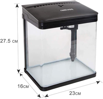Nobleza - Nano-Fischtank-Aquarium mit LED-Leuchten & Filtersystem, tropischeAquarien, 7 Liter, Schwa