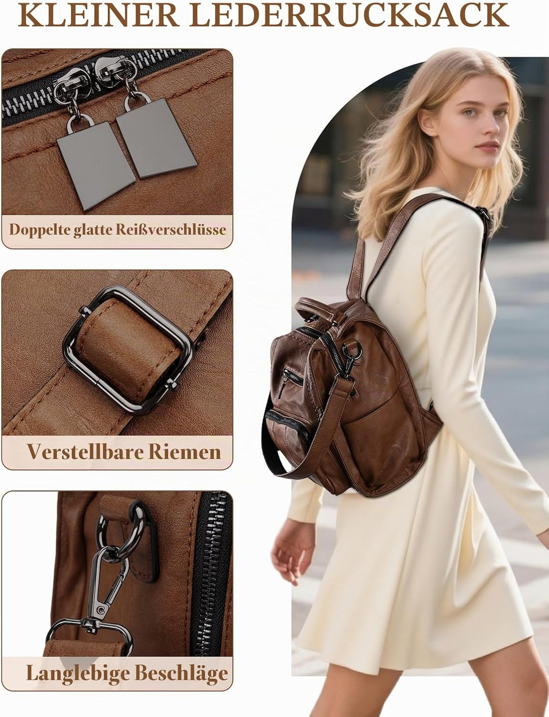 RAVUO Damen Rucksack,PU Leder Rucksack Mode Rucksäcke Rucksackhandtaschen Schulrucksäcke Reise Daypa